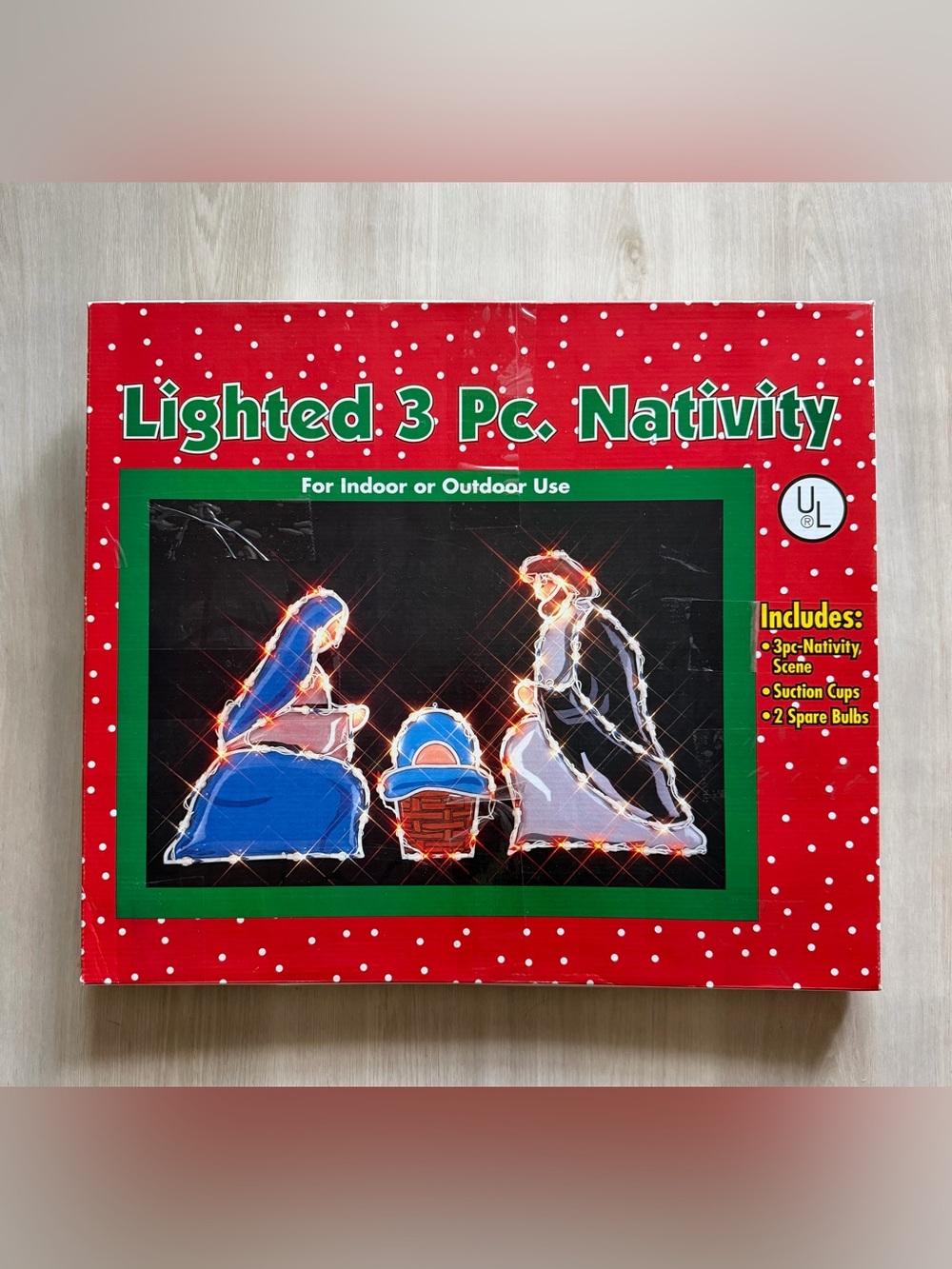 Vintage 90s Lighted 3pc Nativity Scene w/ Original Box